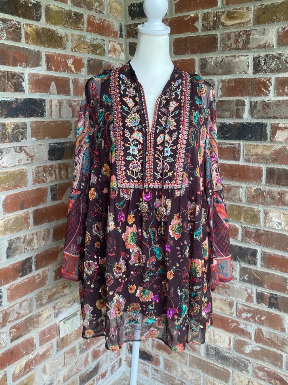 Soft Surroundings Medium Boho Embroidered Floral Tunic - Multi-colored NWOT